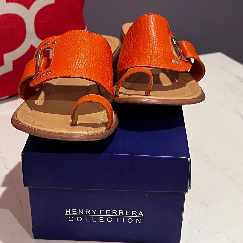 Henry Ferrera Orange Slide Sandals - Picture 3 of 9